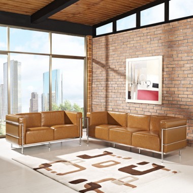 Modway Charles Grande Leather Sofa and Loveseat Set Of 2 in Tan