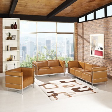 Modway Charles Grande Leather Sofa Loveseat and Armchair Set Of 3 in Tan