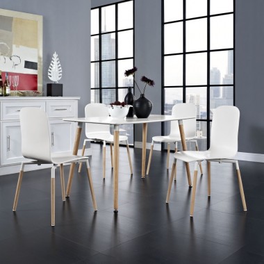 Modway Stack Wood Dining Chairs and Table Set of 5 Hover