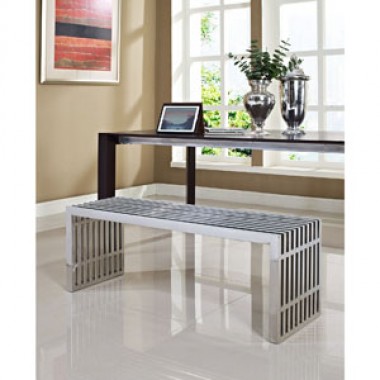 Modway Gridiron Large Bench in Silver