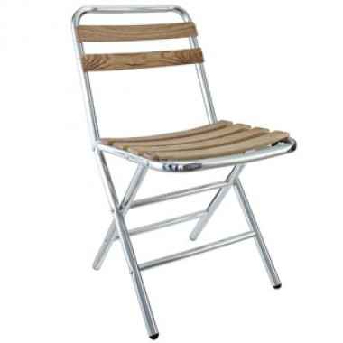 Modway Folderia Wooden Slat Folding Chair in Silver