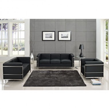 Modway Charles Petite 3 Piece Sofa Set in Black