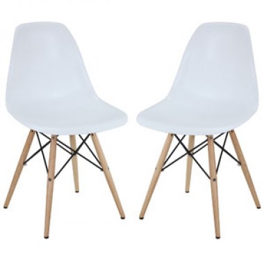 Modway Pyramid Dining Side Chairs Set of 2 in White