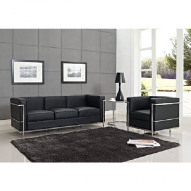 Modway Charles Petite 3 Piece Sofa Set in Black