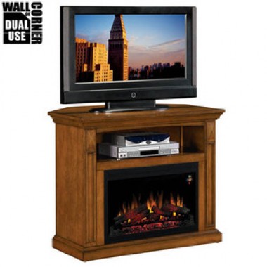 Fireside America Classic Flame Fairmont Dual Corner and Wall Media Center with Electric Fireplace - Premium Oak Finish