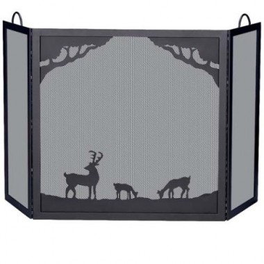 Fireside America 3 Panel Wrought Iron Deer Scene Screen Hover
