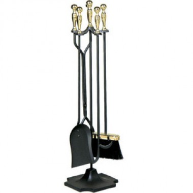 Fireside America UniFlame 5 Piece Ball Tool Set with Pyramid Base - Black with Plated Polished Brass