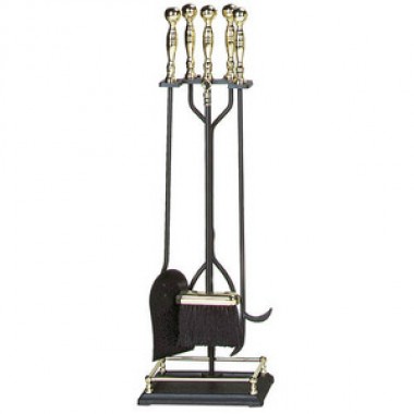 Fireside America UniFlame 5 Piece Ball Tool Set with Rectangular Base - Black with Plated Polished Brass