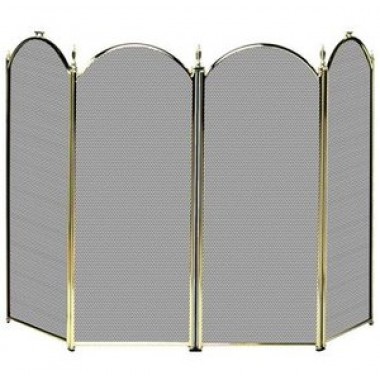 Fireside America Four Panel Arched Screen - Polished Brass
