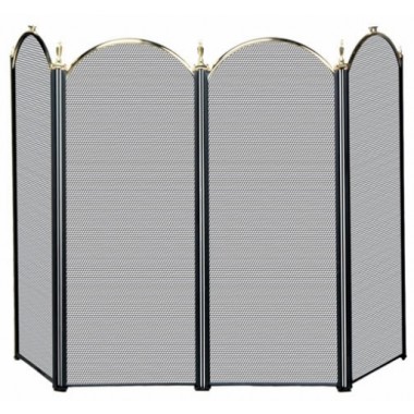 Fireside America Four Panel Arched Screen - Polished Brass / Black Hover