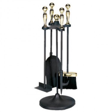 Fireside America UniFlame 5 Piece Polished Brass/Black Stoveset  with Tongs 22"