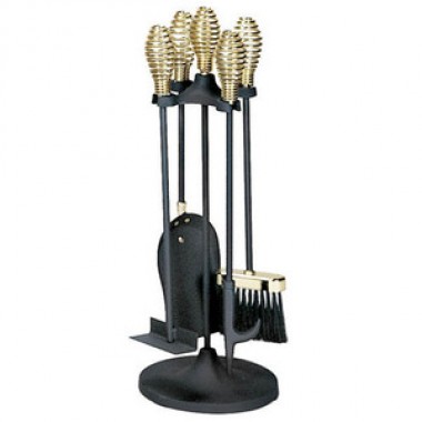 Fireside America UniFlame 5 Piece Polished Brass/Black Stoveset 21" H
