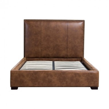 Diamond Sofa Joyce Eastern King Bed in Brown Bomber Blended Leather with Nail Head Accents Hover