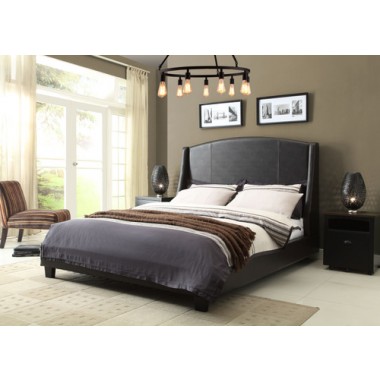 Diamond Sofa Laurent Queen Bed with Vintage Wings in Buff Grey Leatherette Finish 