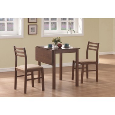 Monarch Specialties Walnut 3pcs Solid-Top Drop Leaf Dining Set