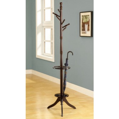 Monarch Specialties Cappuccino Solid Wood Coat Rack With Umbrella Holder