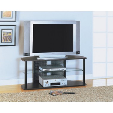 Monarch Specialties Cappuccino / Black Metal Tv Stand With Tempered Glass