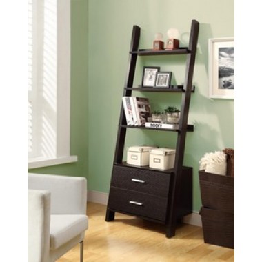 Monarch Specialties Cappuccino 69"H Ladder Bookcase With 2 Storage Drawers