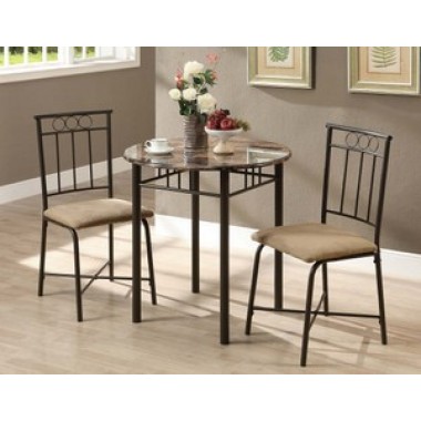 Monarch Specialties Cappuccino Marble / Bronze Metal 3pcs Bistro Set