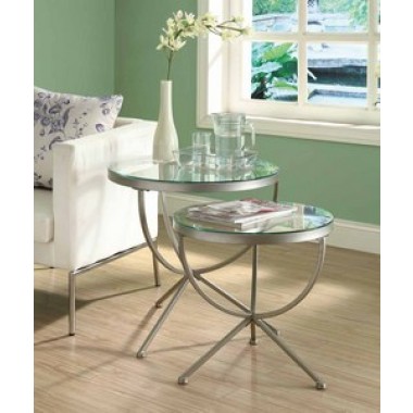 Monarch Specialties Satin Silver 2pcs Nesting Table Set With Tempered