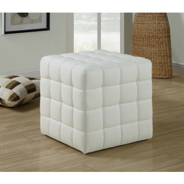 Monarch Specialties White Leather-Look Ottoman Hover
