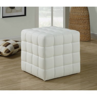 Monarch Specialties White Leather-Look Ottoman