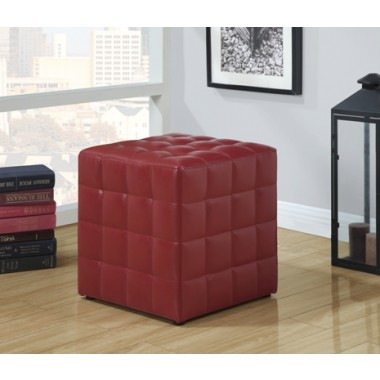 Monarch Specialties Red Leather-Look Ottoman Hover