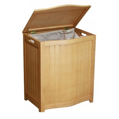 Oceanstar Natural Finished Bowed Front Laundry Wood Hamper with Interior Bag Hover