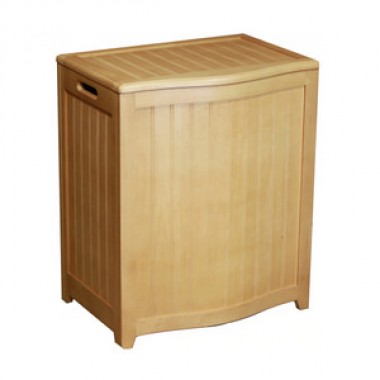 Natural Finished Bowed Front Laundry Wood Hamper