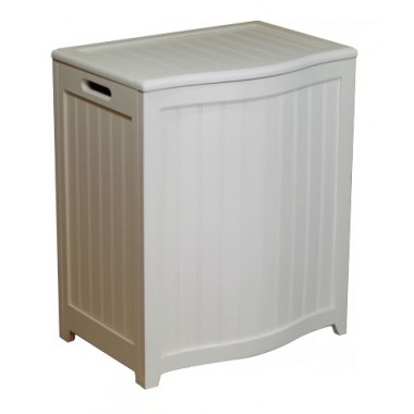 Oceanstar White Finished Bowed Front Laundry Wood Hamper with Interior Bag Hover