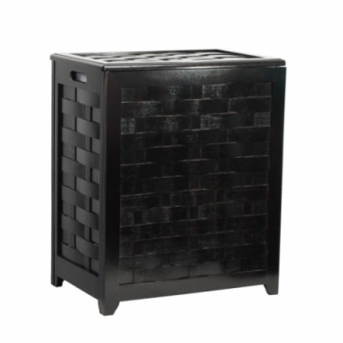 Oceanstar Mahogany Finished Bowed Front Veneer Laundry Wood Hamper with Interior Bag Hover
