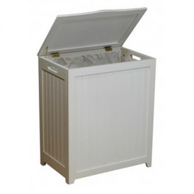 White Finished Rectangular Laundry Wood Hamper 