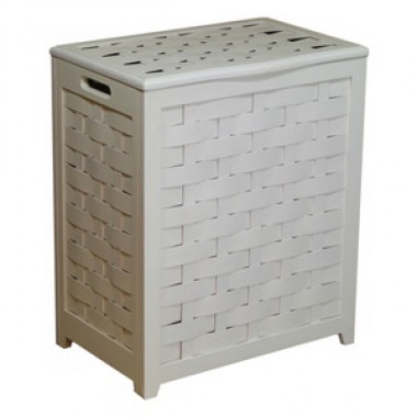 Oceanstar White Finished Rectangular Veneer Laundry Wood Hamper with Interior Bag