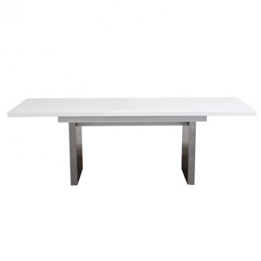 Diamond Sofa STEEL Extension Dining Table in High Gloss White Lacquer - Black Base - ON SALE! Hover