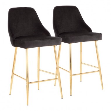 LumiSoure Marcel Counter Stool - Set of 2 - GOLD METAL; BLACK VELVET