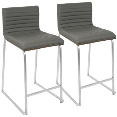 LumiSoure Mara Counter Stool - Set of 2 - GRAY 