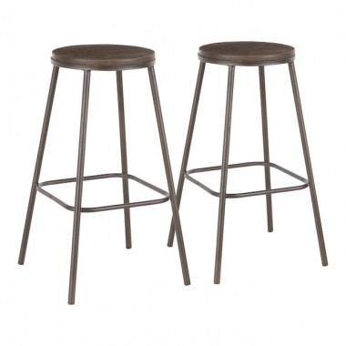Lumisource Clara Round Barstool - Set of 2 - Antique Metal 