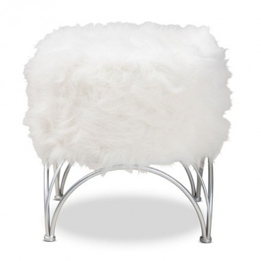 Baxton Studio Celia White Faux Fur Upholstered Ottoman