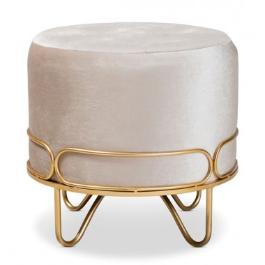 Baxton Studio Lucienne Beige Velvet Upholstered Round Ottoman