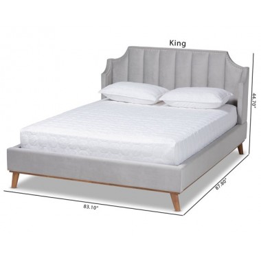 Baxton Studio Adelie Light Grey Velvet Upholstered Wingback Platform Bed Hover