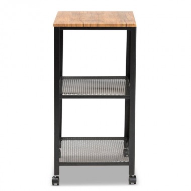 Baxton Studio Verna Black Metal Oak Brown Wood Kitchen Serving Cart Hover