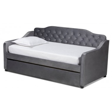 Baxton Studio Freda Velvet Twin Trundle Daybed Hover
