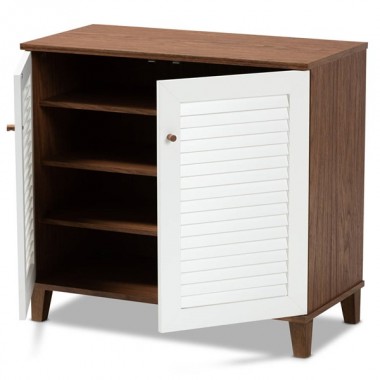 Baxton Studio Coolidge White Walnut 4 Shelf Shoe Storage Cabinet Hover