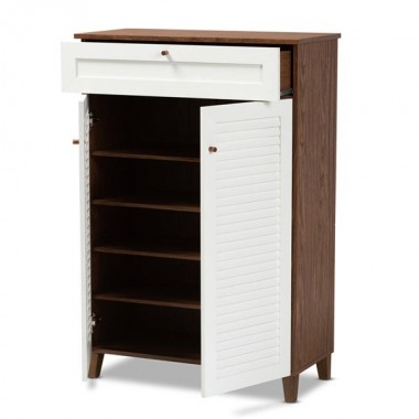 Baxton Studio Coolidge Walnut 11 Shelf Shoe Storage Cabinet with Drawer Hover