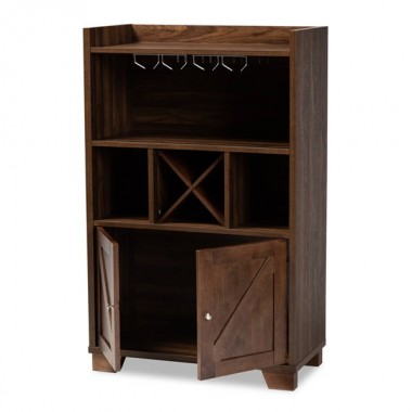 Baxton Studio Carrie Walnut Brown Wood Wine Storage Cabinet Hover