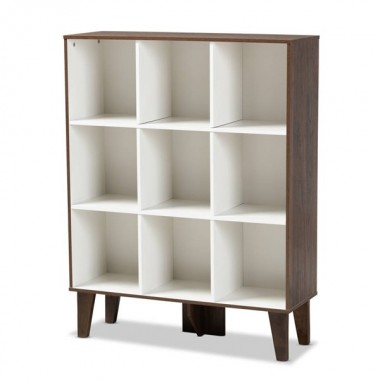 Baxton Studio Senja White Walnut Brown Wood 9 Shelf Bookcase