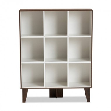 Baxton Studio Senja White Walnut Brown Wood 9 Shelf Bookcase Hover