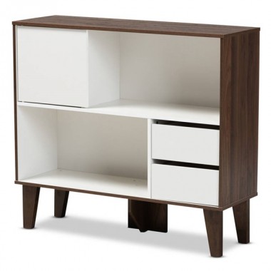 Baxton Studio Senja White Walnut Brown Wood 2 Shelf Bookcase