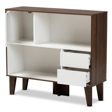 Baxton Studio Senja White Walnut Brown Wood 2 Shelf Bookcase Hover