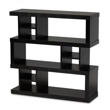 Baxton Studio Dora Dark Brown Wood 3 Tier Geometric Bookshelf